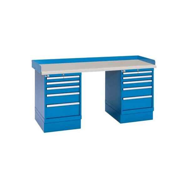 Lista International Industrial Workbench w/5 Drawer Cabinets, Plastic Laminate Top - Blue XSWB63-72PT/BB - main